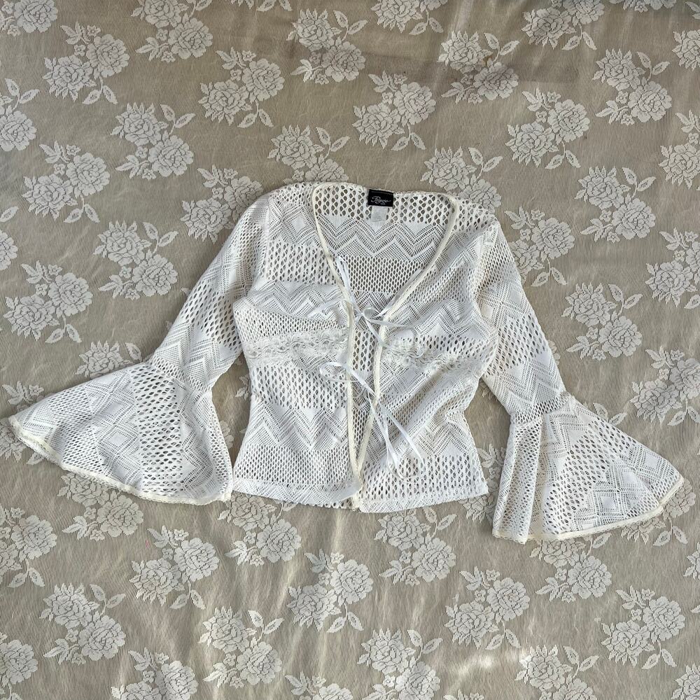 Vintage Propose U.S.A. White Crochet Bell Sleeve Top Size L